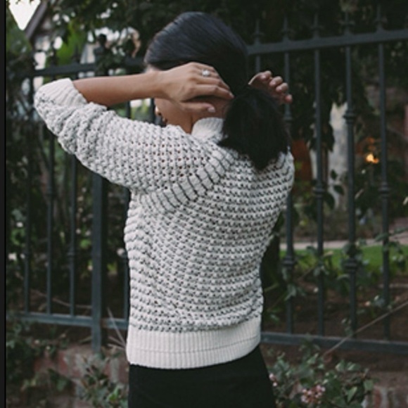 Margaret O’Leary Cotton Blend Mock Neck Open Knit Pullover Sweater Black Medium - Picture 13 of 16